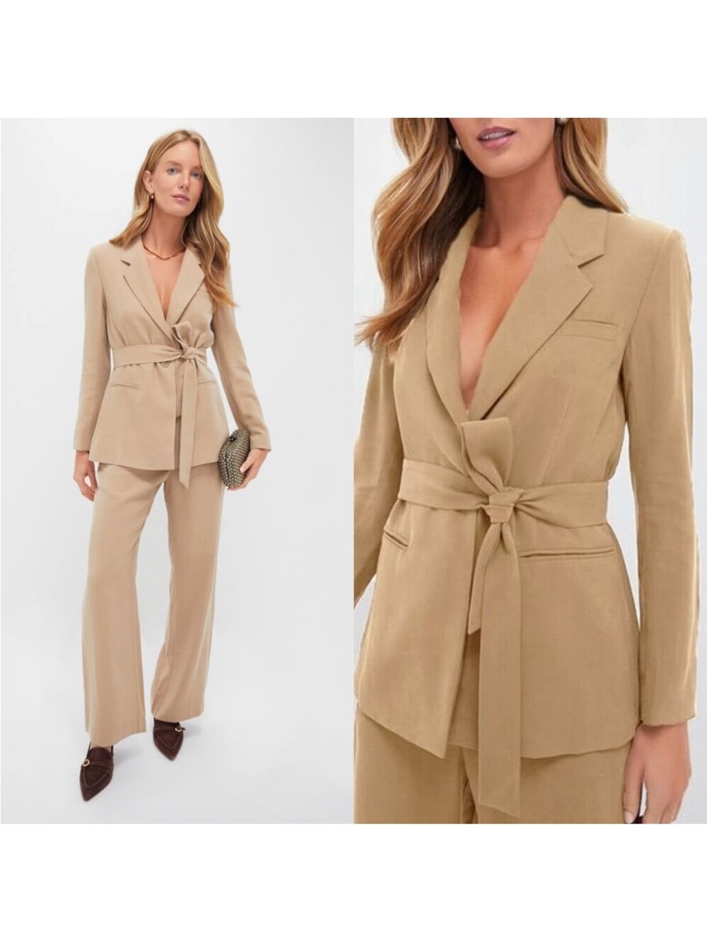 NWT Tuckernuck Khaki Shea Blazer V Neck Wrap Belted Classic Jacket